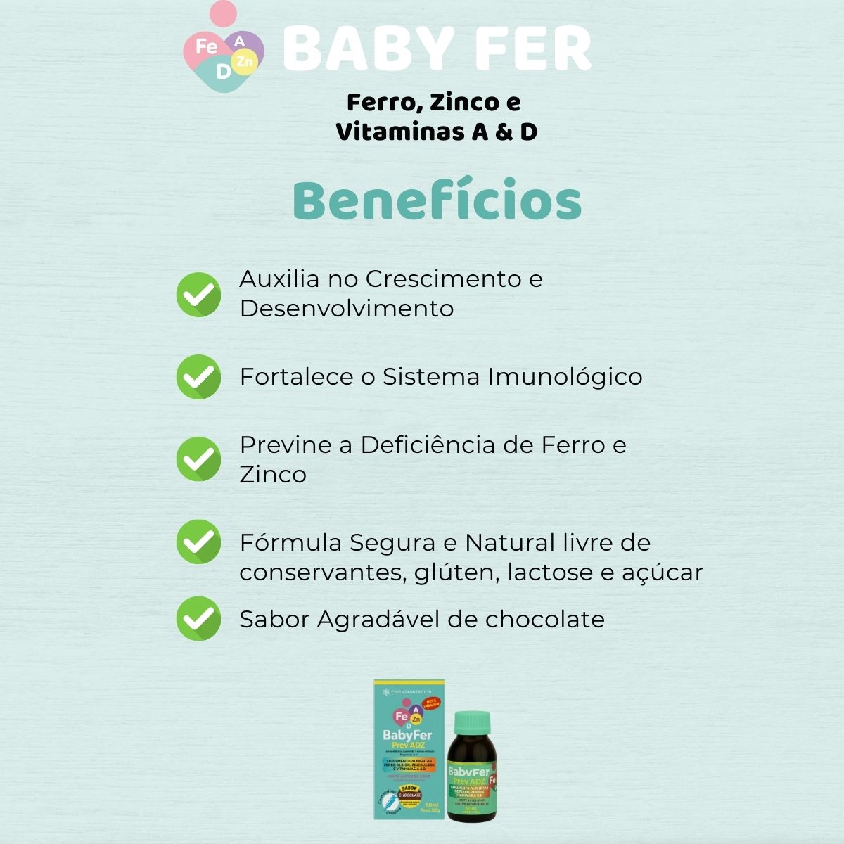 Baby Fer 60ml - Suplemento alimentar de Ferro Albion, Zinco Albion e Vitaminas A e D