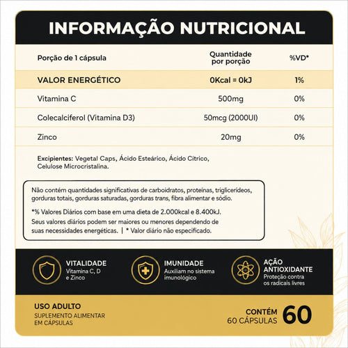 Ascorb Z Vitamina C + Zinco 60 Cápsulas - Imunidade e suporte nutricional para mamães e gestantes - Linha Baby Essence