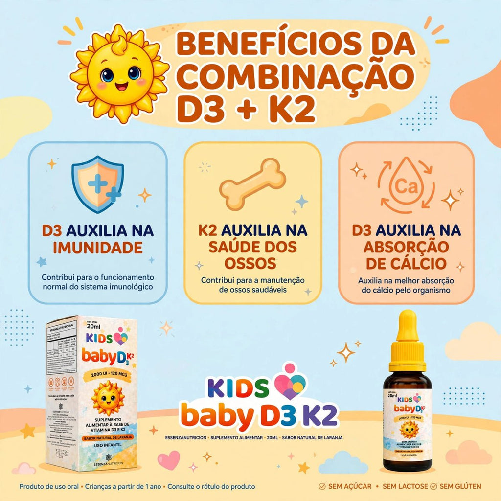 Baby DK 20ml - Vitamina D3 2000 UI + K2 120 MCG - Sabor Laranja - Linha Baby Essence