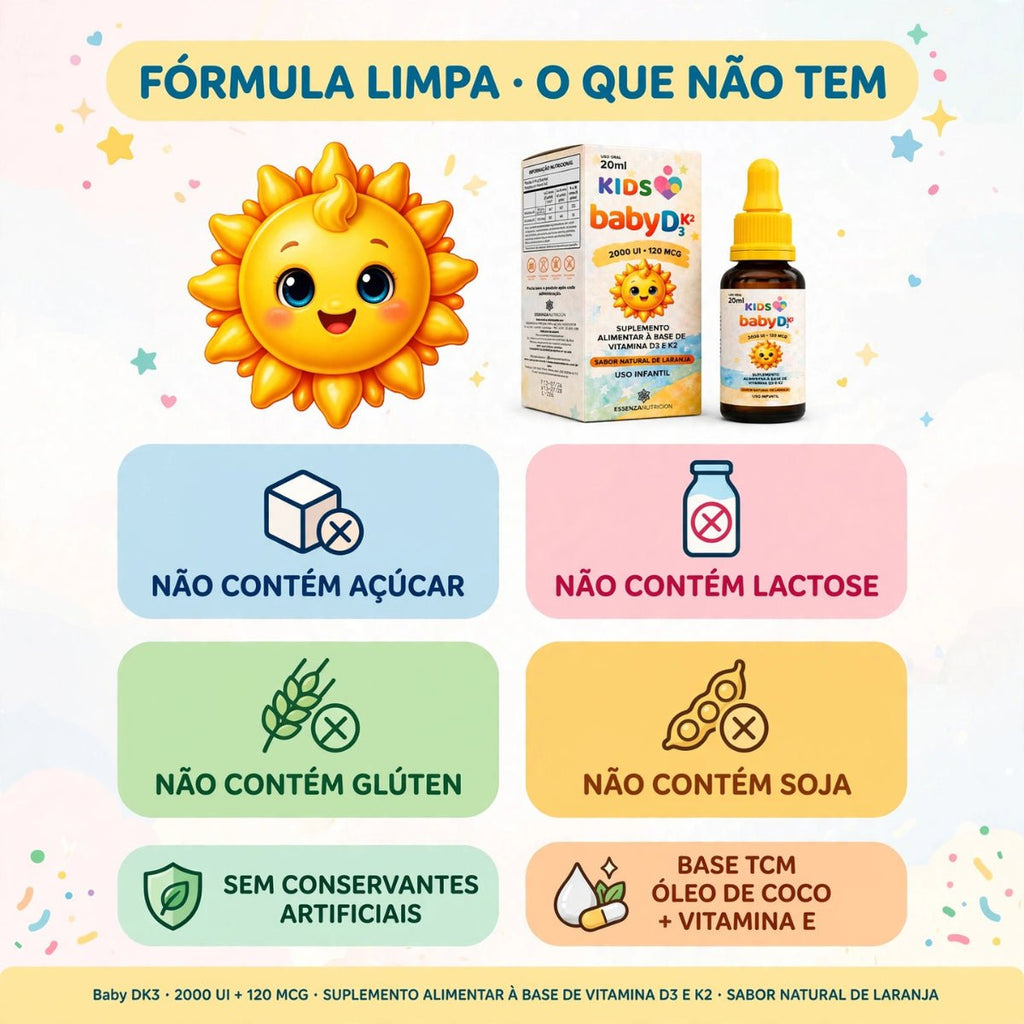 Baby DK 20ml - Vitamina D3 2000 UI + K2 120 MCG - Sabor Laranja - Linha Baby Essence