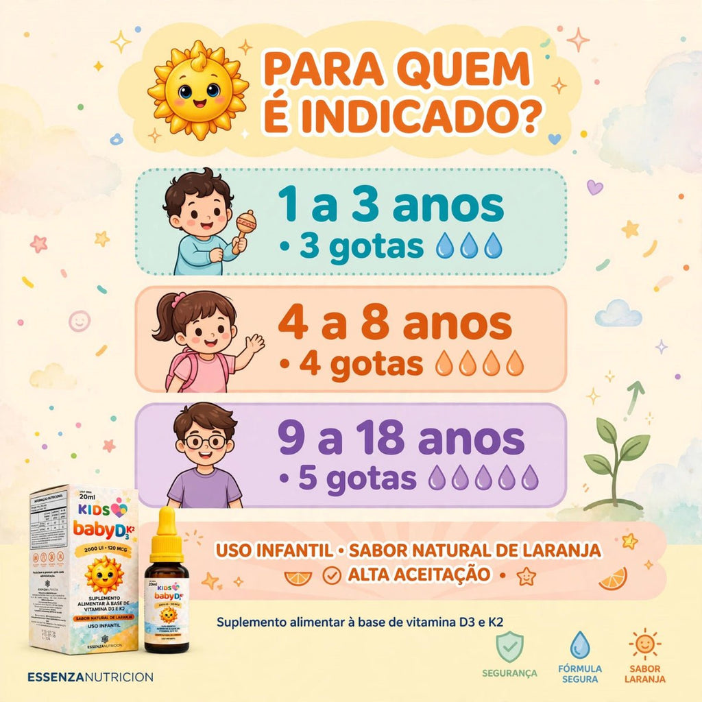 Baby DK 20ml - Vitamina D3 2000 UI + K2 120 MCG - Sabor Laranja - Linha Baby Essence