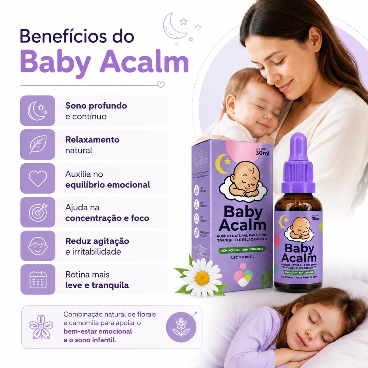 Baby Acalm 30ml - Auxílio Natural para Sono Profundo, Relaxamento e Equilíbrio Emocional - Linha Baby Essence