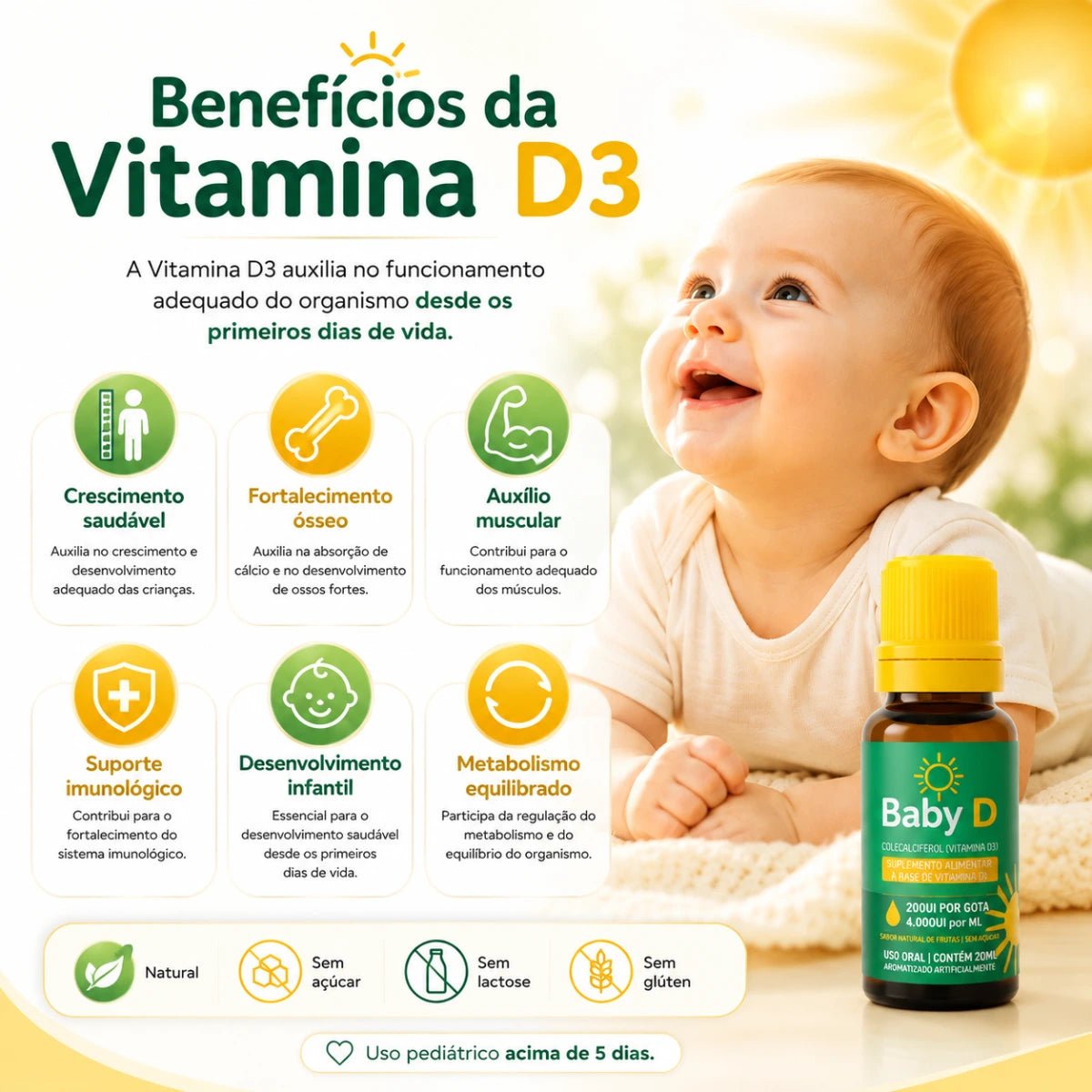 Baby D 20ml - Suplemento alimentar à base de Vitamina D3 - Linha Baby Essence