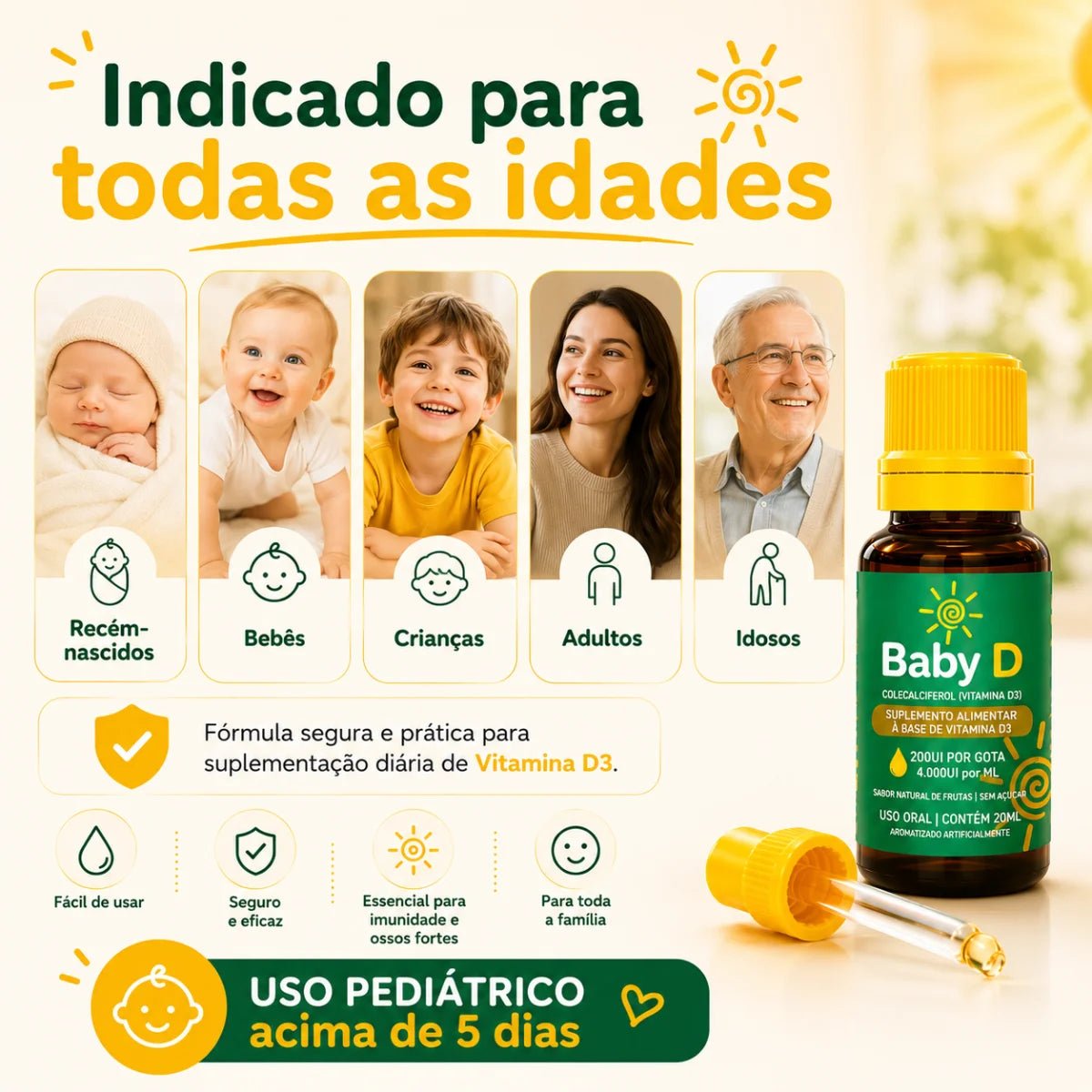 Baby D 20ml - Suplemento alimentar à base de Vitamina D3 - Linha Baby Essence