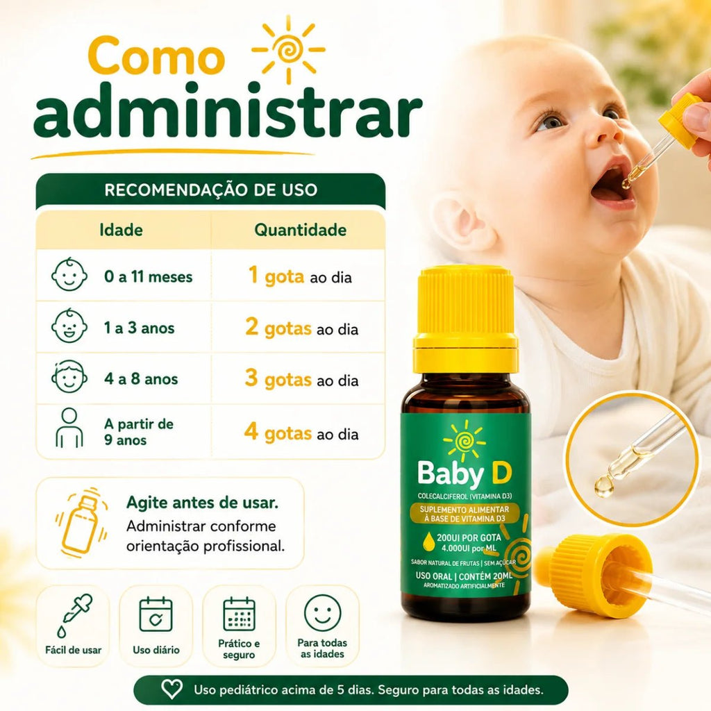 Baby D 20ml - Suplemento alimentar à base de Vitamina D3 - Linha Baby Essence