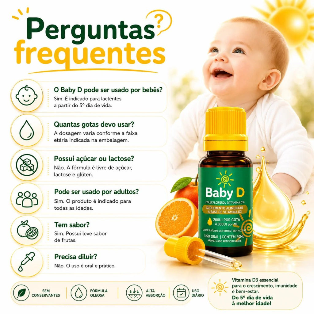 Baby D 20ml - Suplemento alimentar à base de Vitamina D3 - Linha Baby Essence