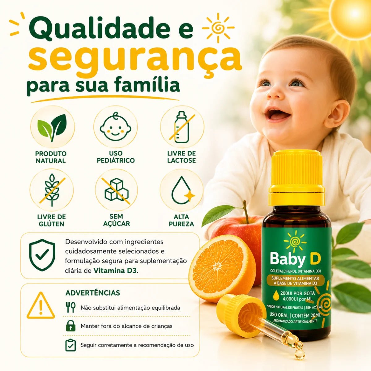 Baby D 20ml - Suplemento alimentar à base de Vitamina D3 - Linha Baby Essence