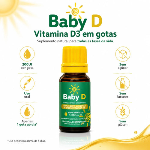 Baby D 20ml - Suplemento alimentar à base de Vitamina D3 - Linha Baby Essence
