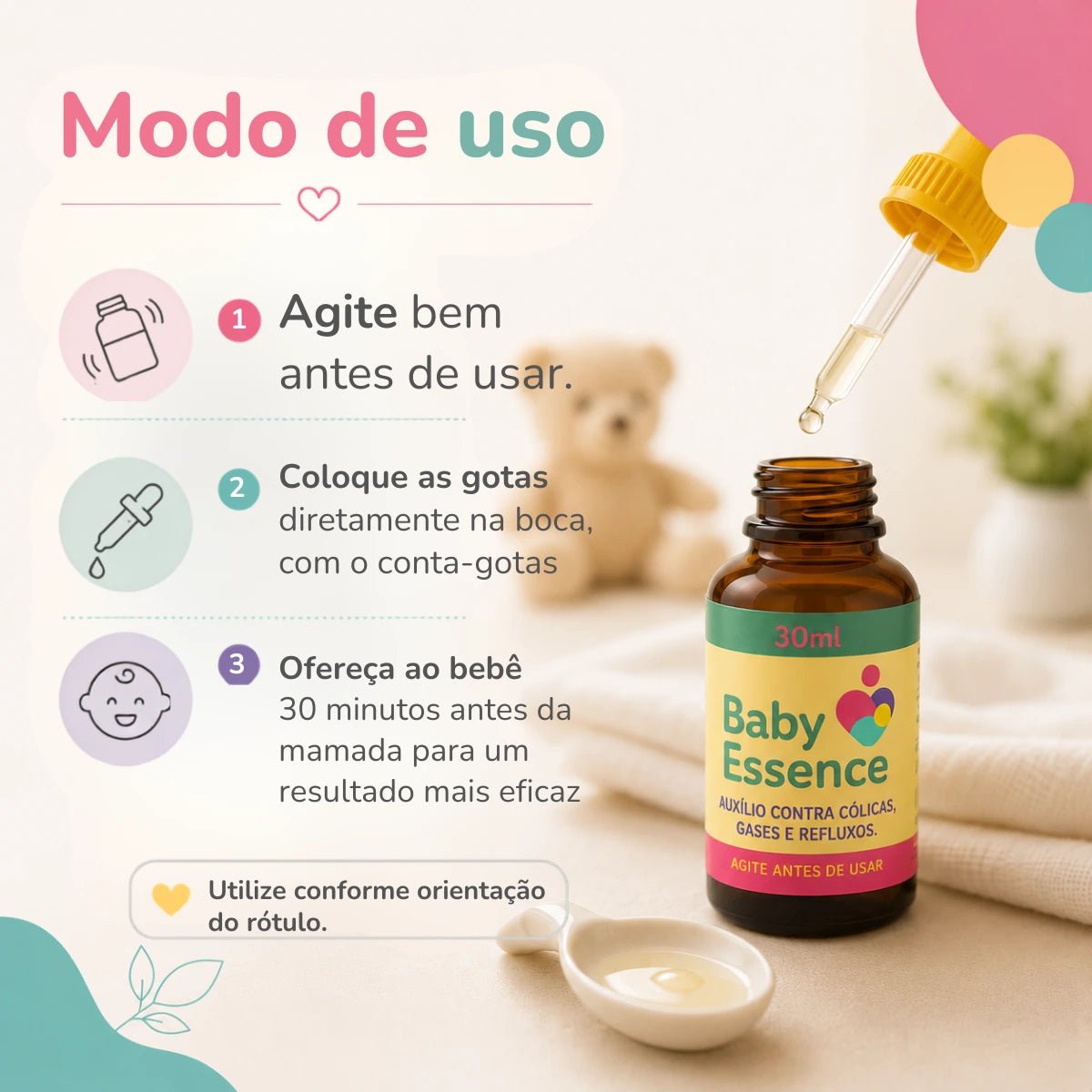 Baby Essence 30ml – Alívio Natural da Cólica, Gases, Refluxo e Disquesia - Linha Baby Essence