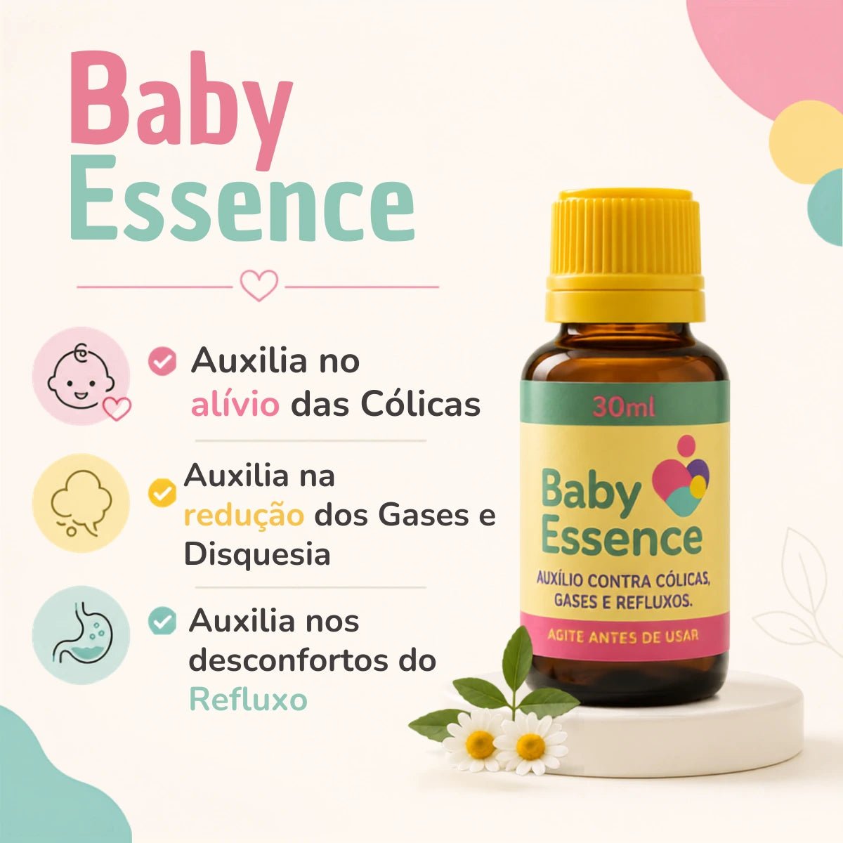 Baby Essence 30ml – Alívio Natural da Cólica, Gases, Refluxo e Disquesia - Linha Baby Essence