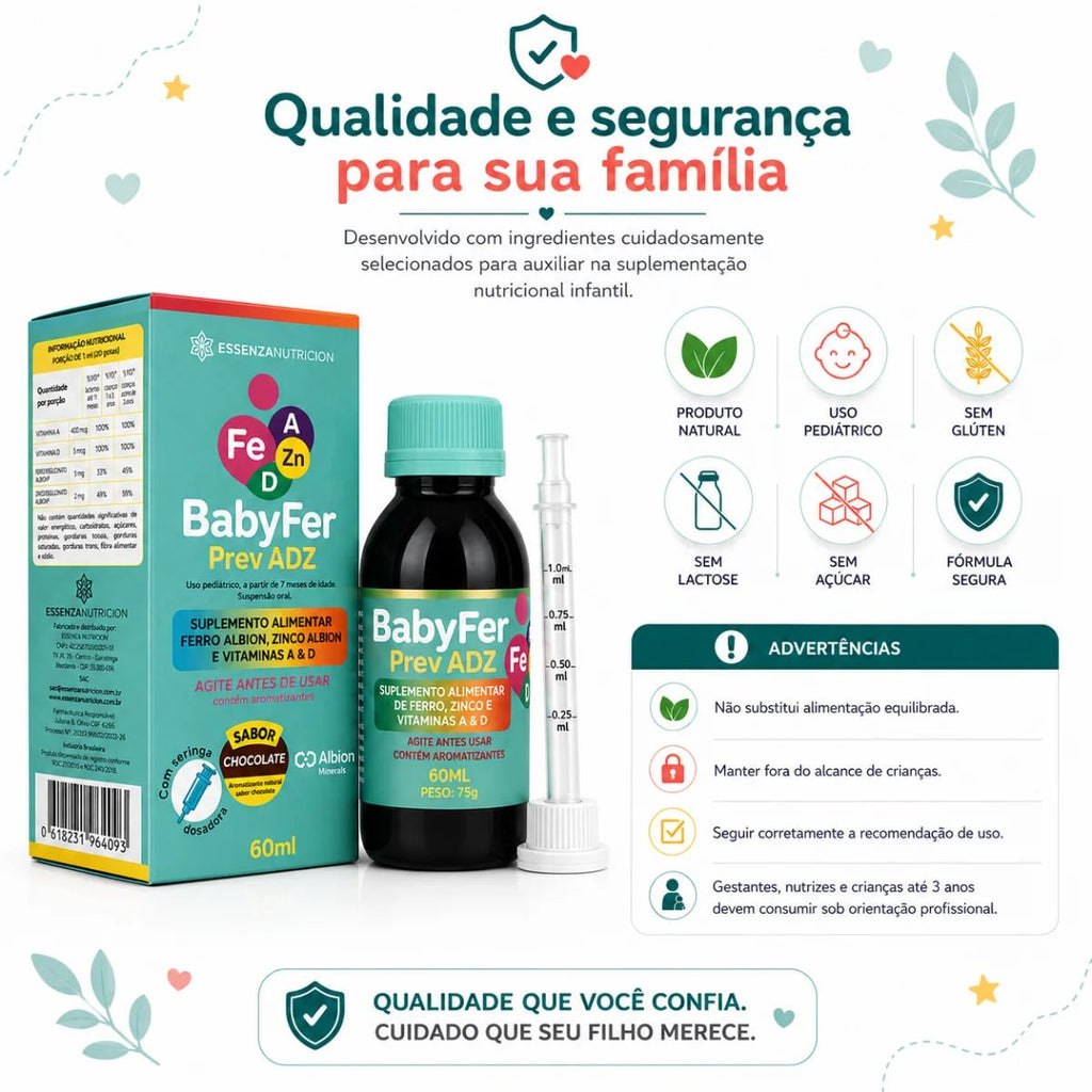 Baby Fer 60ml - Suplemento alimentar de Ferro Albion, Zinco Albion e Vitaminas A e D - Linha Baby Essence