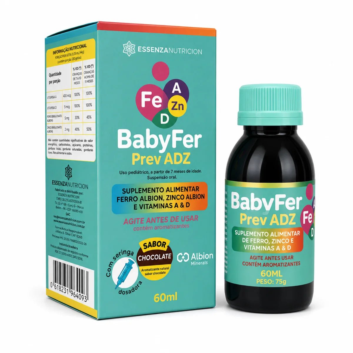 Baby Fer 60ml - Suplemento alimentar de Ferro Albion, Zinco Albion e Vitaminas A e D - Linha Baby Essence