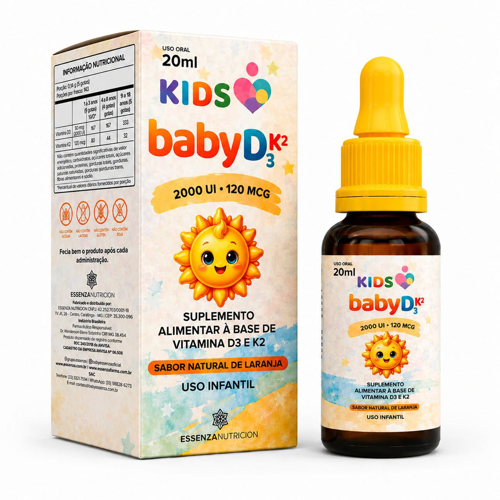 Baby DK 20ml - Vitamina D3 2000 UI + K2 120 MCG - Sabor Laranja - Linha Baby Essence