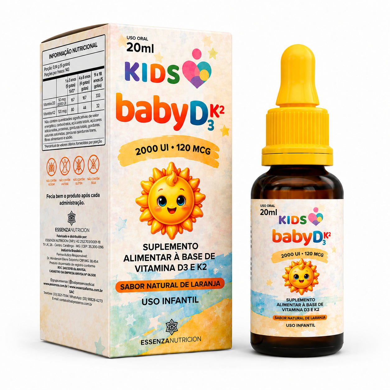 Baby DK 20ml - Vitamina D3 2000 UI + K2 120 MCG - Sabor Laranja - Linha Baby Essence