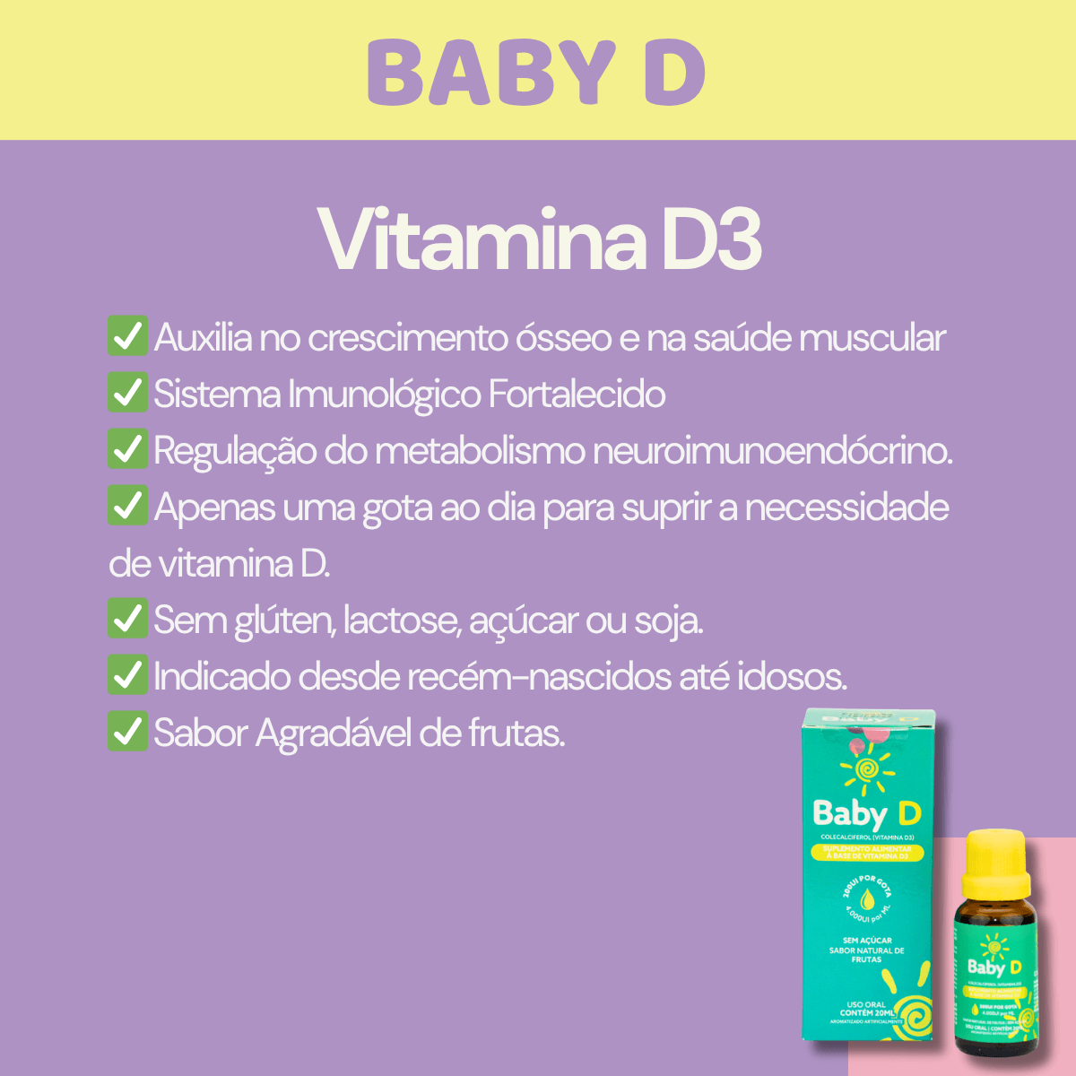 Baby D 20ml - Suplemento alimentar à base de Vitamina D3 - Linha Baby Essence