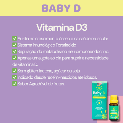 Baby D 20ml - Suplemento alimentar à base de Vitamina D3 - Linha Baby Essence