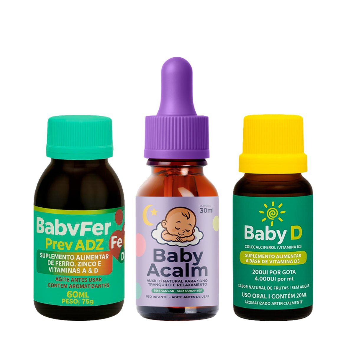 Kit Equilíbrio Completo - Baby Acalm + Baby Fer + Baby D - Linha Baby Essence