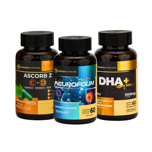 Kit Gestação Premium: Neurofolim + Ascorb Z + DHA+ - Linha Baby Essence