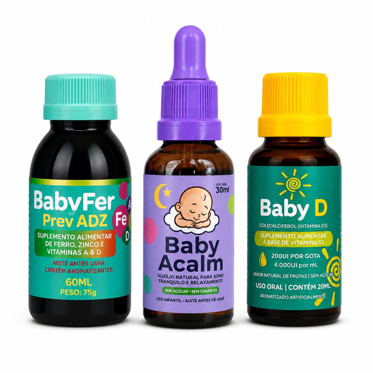 Kit Equilíbrio Completo - Baby Acalm + Baby Fer + Baby D - Linha Baby Essence