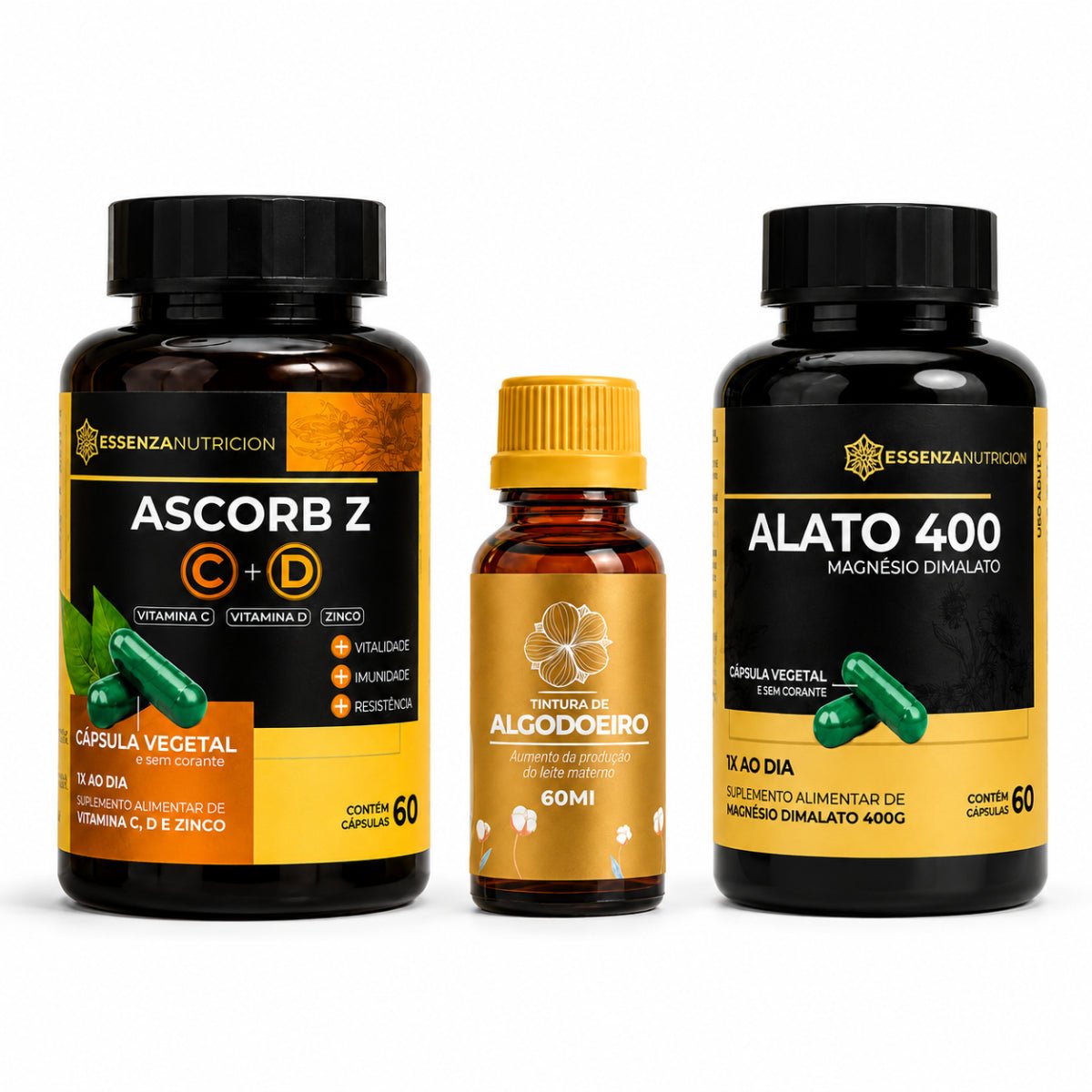 Kit Recuperação Pós-Parto: Tintura de Algodoeiro + Ascorb Z + Alato 400 - Linha Baby Essence