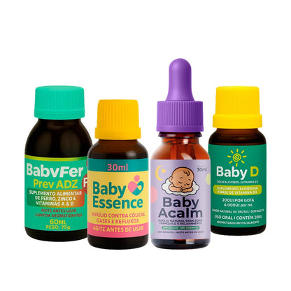 SUPER KIT PREMIUM Baby Essence + Baby Acalm + Baby D + Baby Fer - Linha Baby Essence